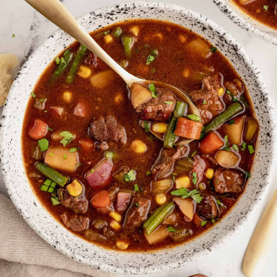 Traditional Bosnian beef soup served at Kašika Viljuška Nož in Sarajevo